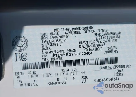 2016 Ford F-150 King Ranch from USA, damaged, VIN 1FTEW1EG7GFD22464